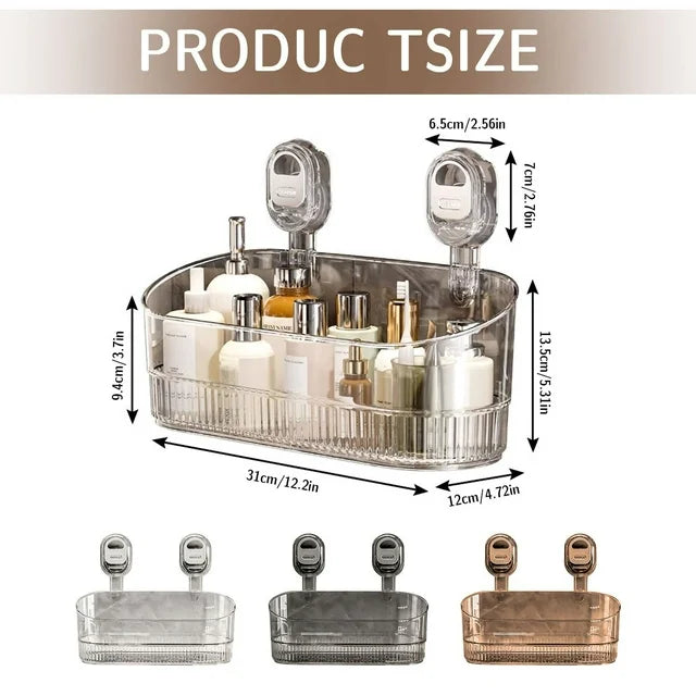 Wall Mounted Bathroom Storage Shelf | No-Drill Suction Organizer Rack