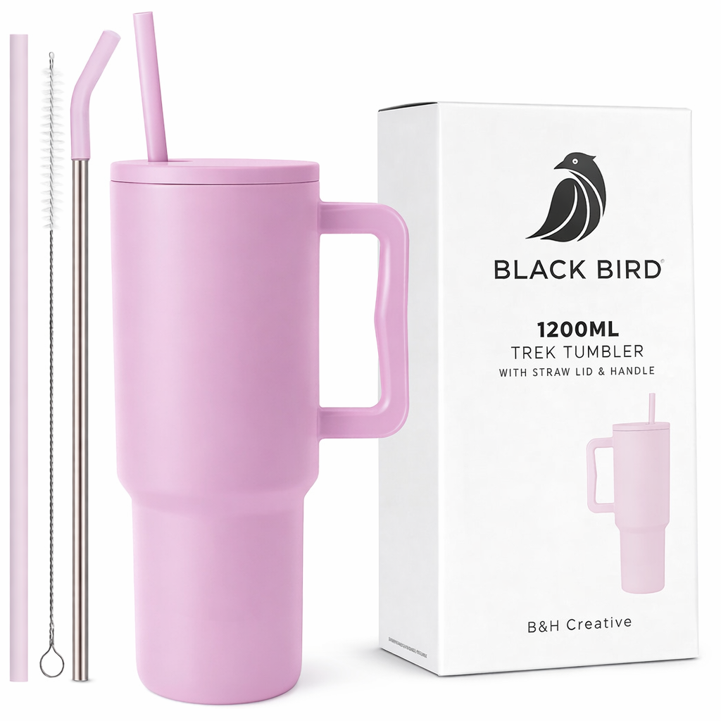 Black Bird Stainless Steel Vacuum Insulated Tumbler (1200 ml) with Straw Lid & Handle | Leakproof | Hot & Cold