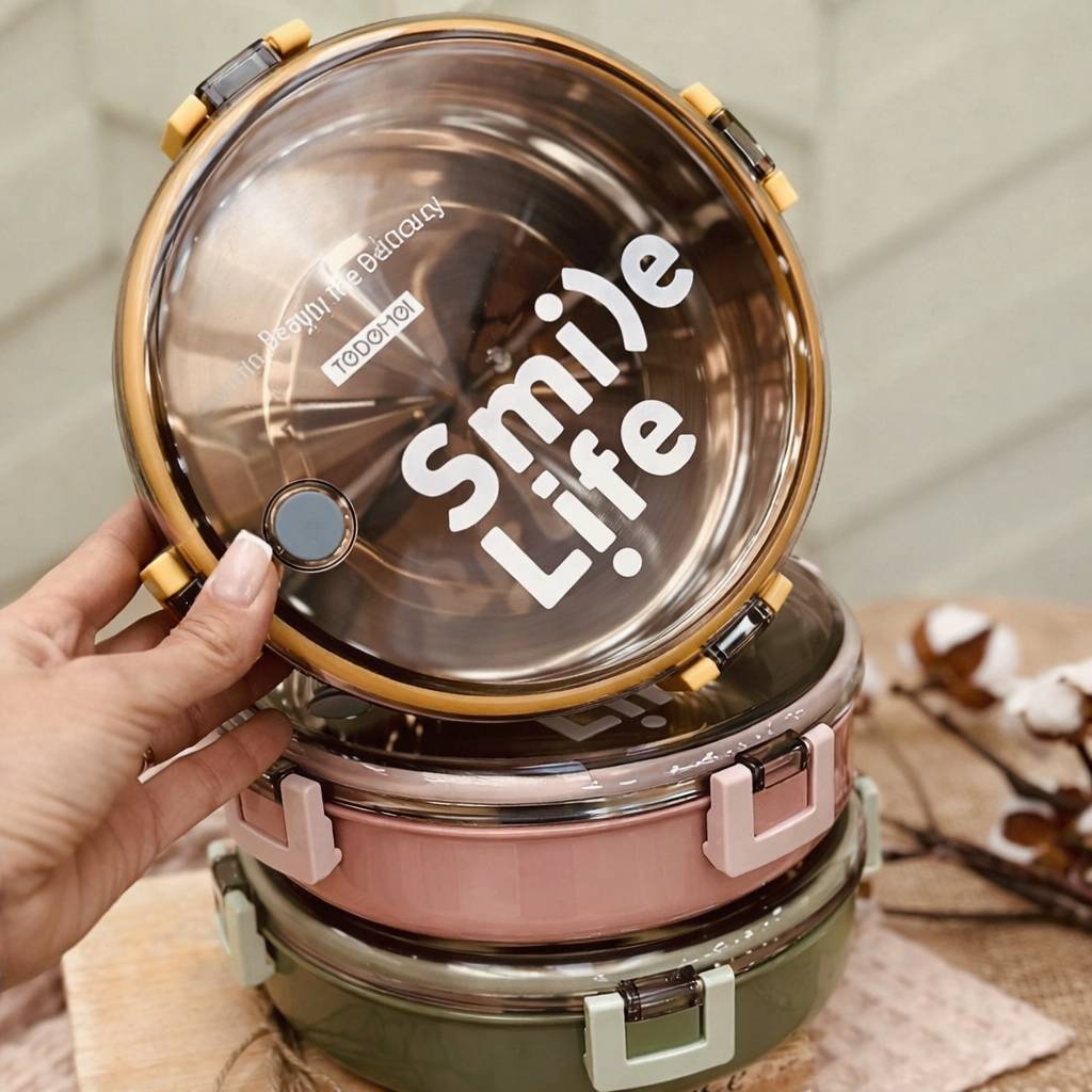 Round Stainless Steel Leakproof Lunch Box | Insulated Bento Tiffin for Office & School