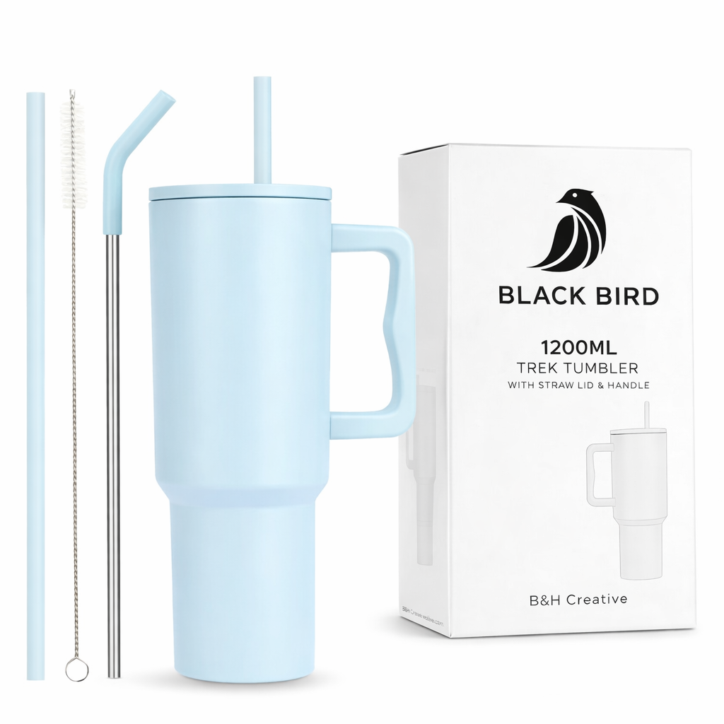 Black Bird Stainless Steel Vacuum Insulated Tumbler (1200 ml) with Straw Lid & Handle | Leakproof | Hot & Cold