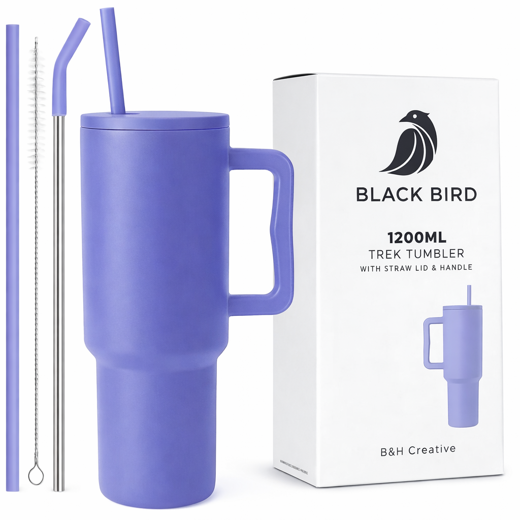 Black Bird Stainless Steel Vacuum Insulated Tumbler (1200 ml) with Straw Lid & Handle | Leakproof | Hot & Cold