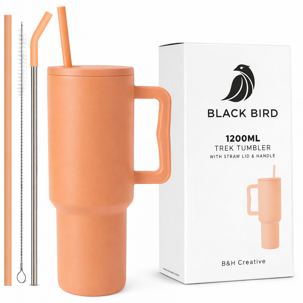 Black Bird Stainless Steel Vacuum Insulated Tumbler (1200 ml) with Straw Lid & Handle | Leakproof | Hot & Cold