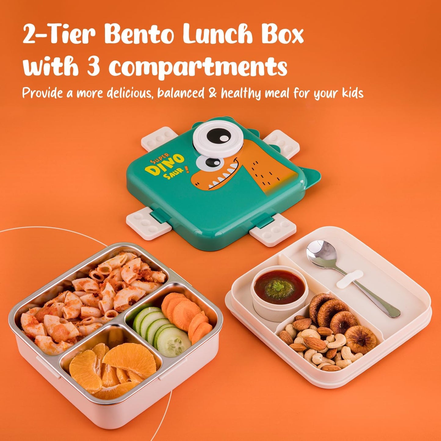 Kids Dinosaur Lunch Box | Leakproof Bento Lunch Box for School & Travel