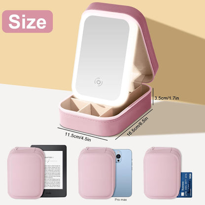 LED Lighted Makeup Mirror Organizer Box | Portable Vanity Case with Touch Control