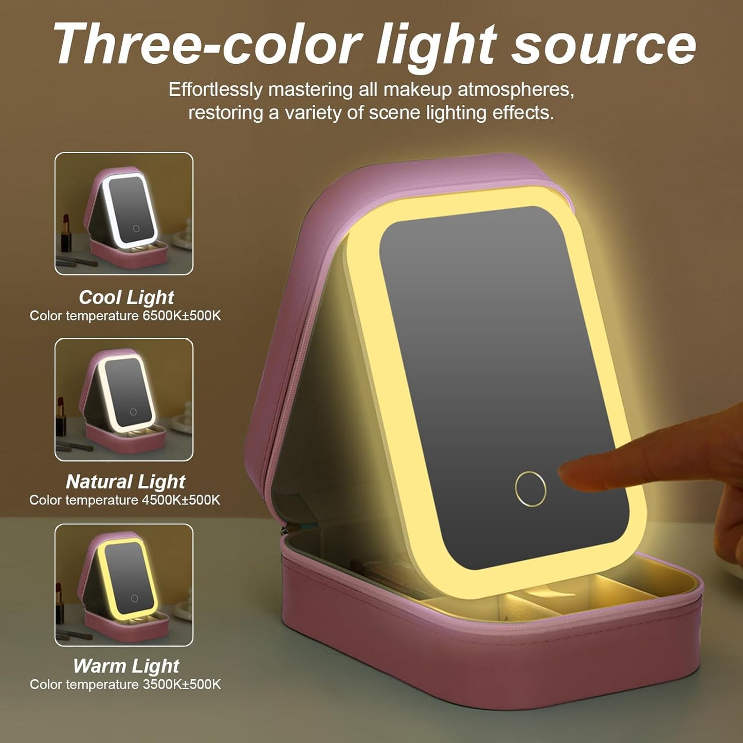 LED Lighted Makeup Mirror Organizer Box | Portable Vanity Case with Touch Control