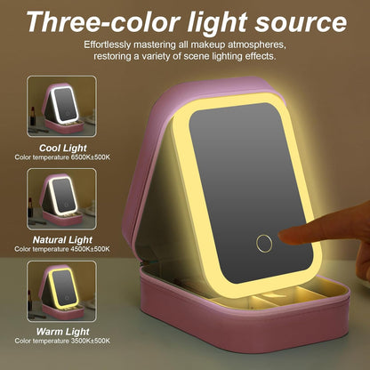 LED Lighted Makeup Mirror Organizer Box | Portable Vanity Case with Touch Control