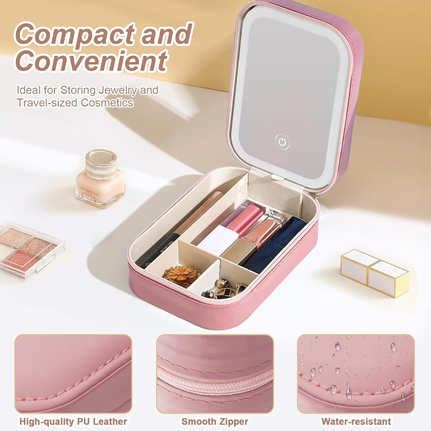 LED Lighted Makeup Mirror Organizer Box | Portable Vanity Case with Touch Control